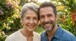 David and his mother Susan Parker smiling together in a garden setting